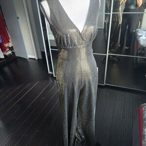 VENUS Shimmering Black and Gold Jumpsuit